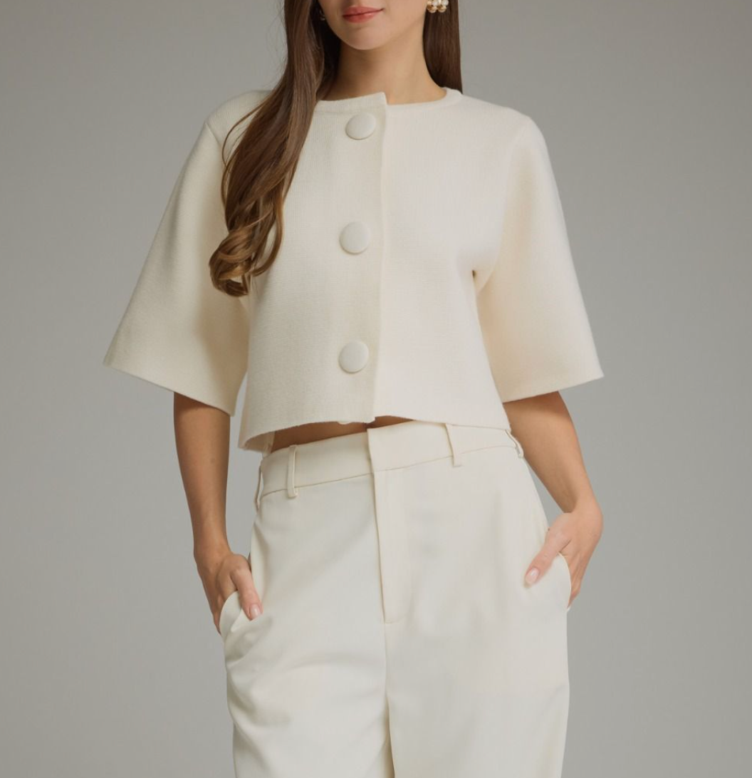 Solid Short Sleeve Sweater Jacket