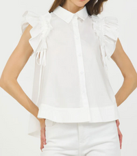 Button Down Ruffle Shoulder Shirt White