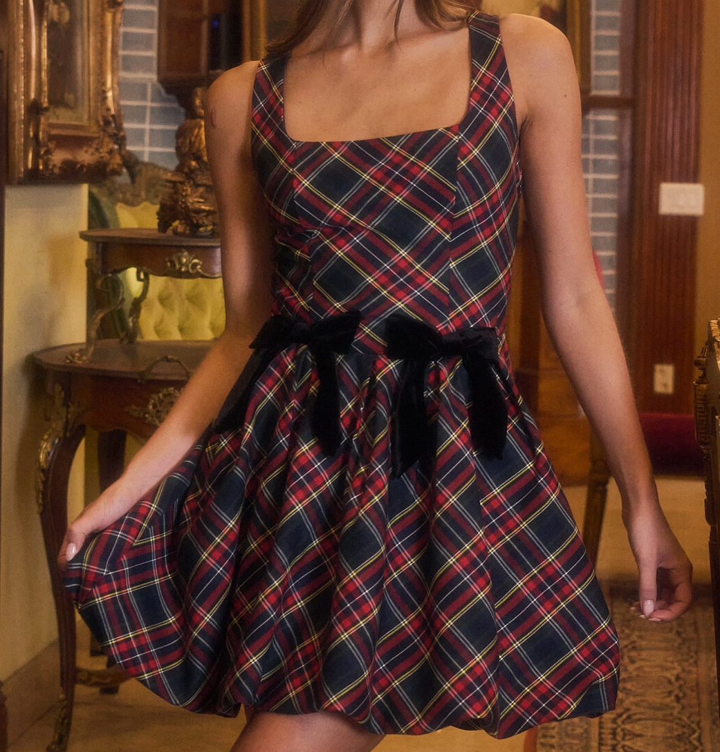 Seliora Plaid Bow Mini Dress