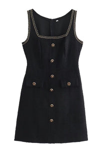 Sleeveless Black Tweed Dress