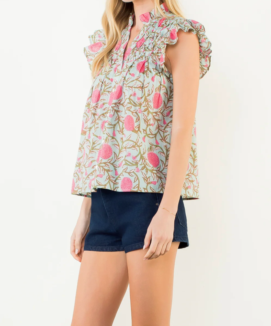 Flutter Sleeve Floral Button Up Top