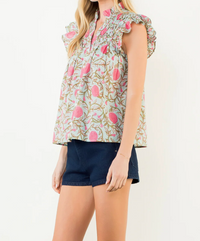 Flutter Sleeve Floral Button Up Top