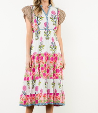 Flutter Sleeve Flower Maxi Dress