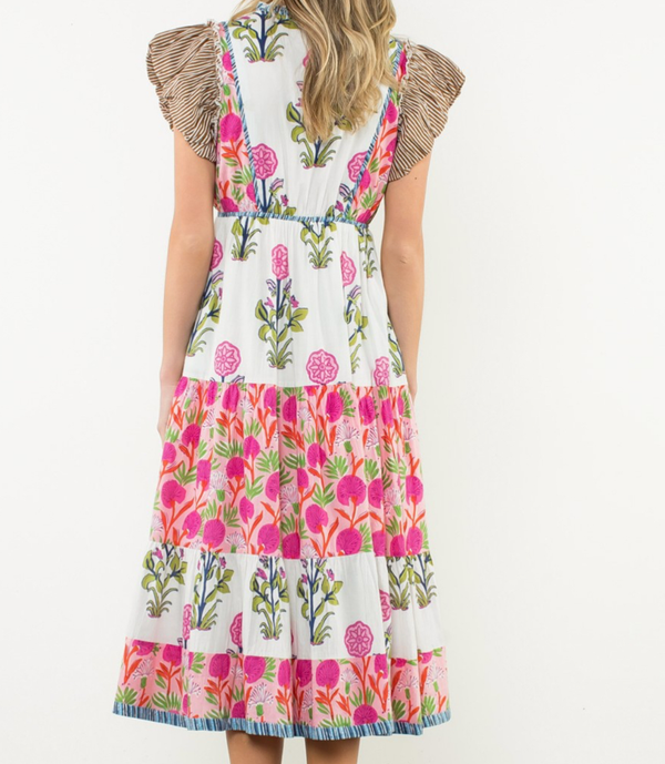 Flutter Sleeve Flower Maxi Dress