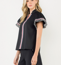 Fringe Detail Short Sleeve Top