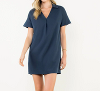 Short Sleeve Navy V Neck Dress
