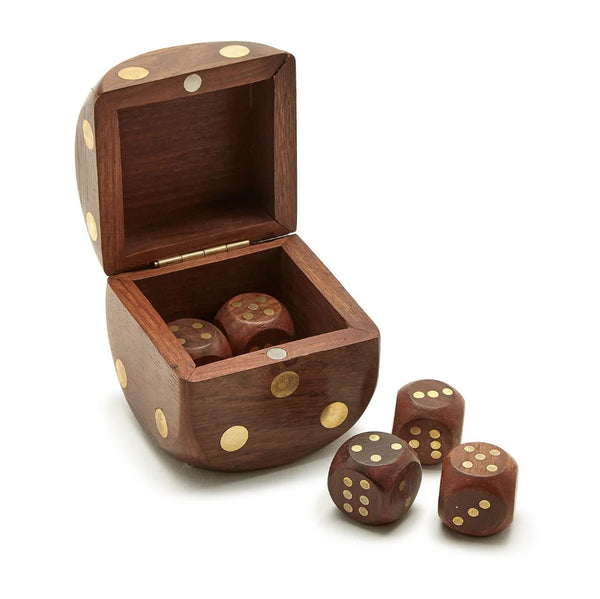 Wood Crafted Dice Box With 6 Dice