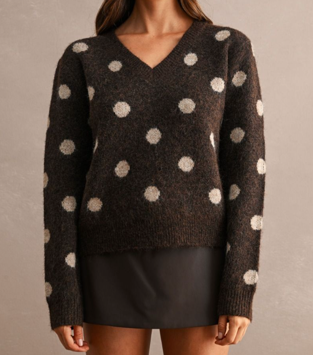 V-neck Sweater With Polka Dot Pattern