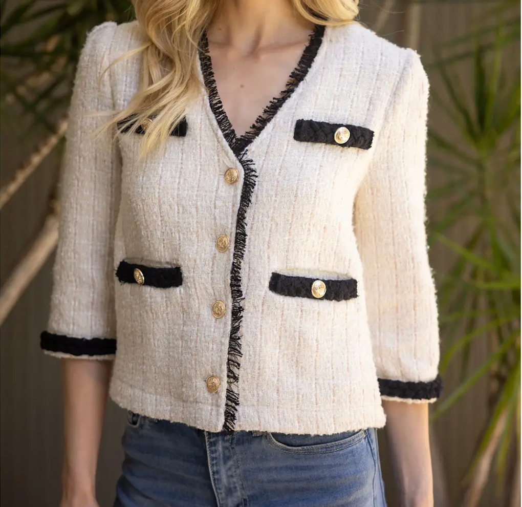 Contrast Braid Gold Button Tweed Jacket