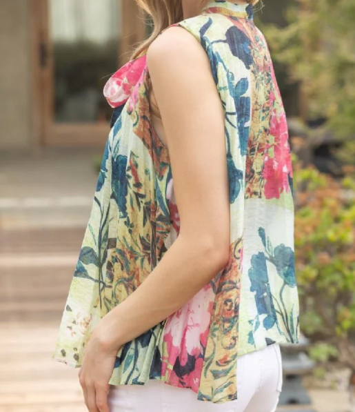Voy Floral Print Pleated Top