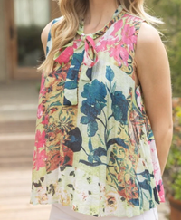 Voy Floral Print Pleated Top