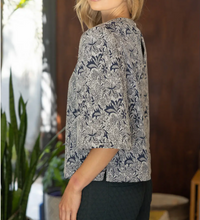 Stripe Trim Floral Half Top