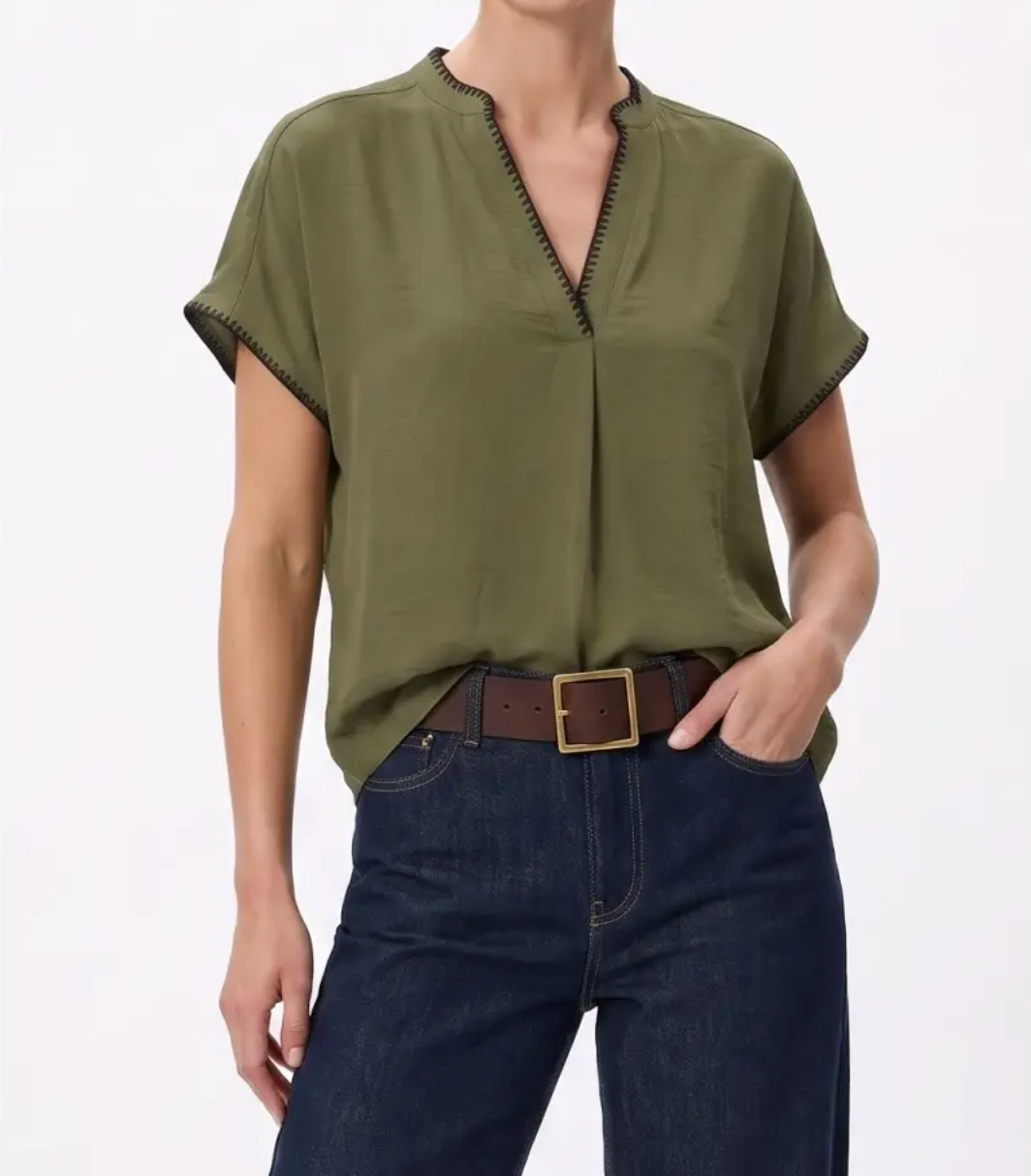 Whipstitch Drop Shoulder Regular Blouse