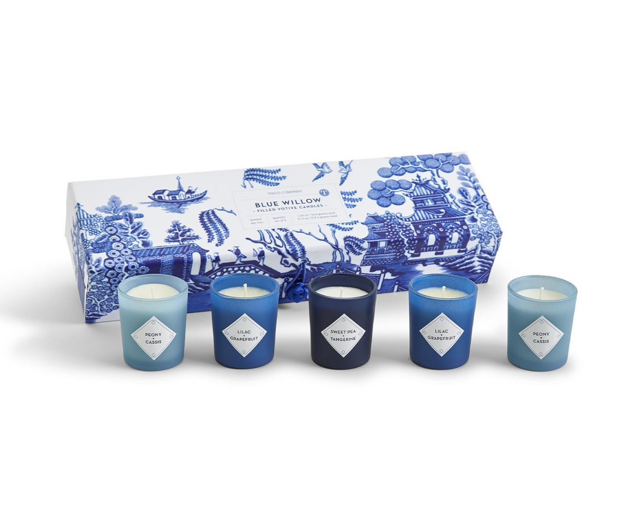 Blue Willow S/5 Scented Candles in Gift Box