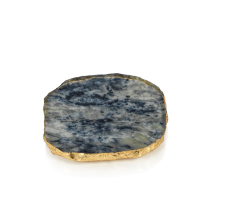 Zodax Agate Marble Glass Coaster with Gold Rim- Blue Tone