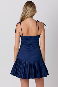 Sweetheart Neckline Pleats Mini Dress Game Day-Navy