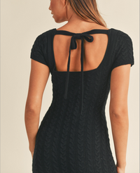 Mable Backless Square Neck Cable Knit Mini Dress-Black