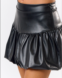 Bubble Hem Flare Vegan Leather Mini Skirt