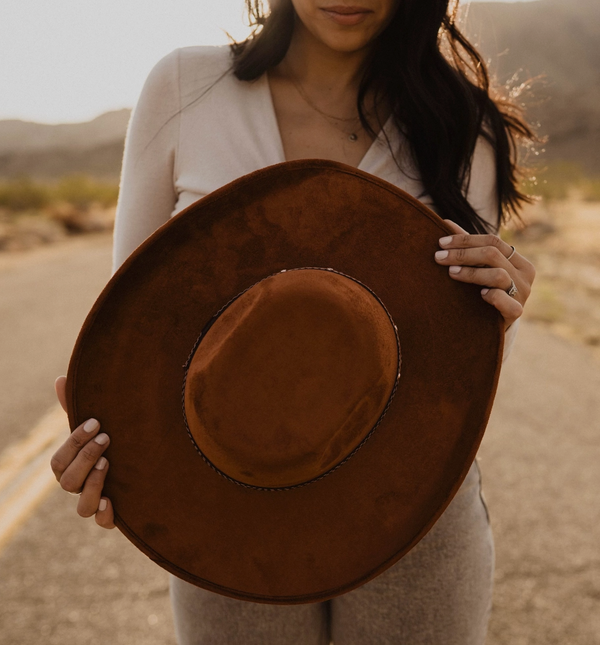Modern Cactus Co - Vegan Suede Buffalo Cowboy Hat - Flat Crown - Tobacco