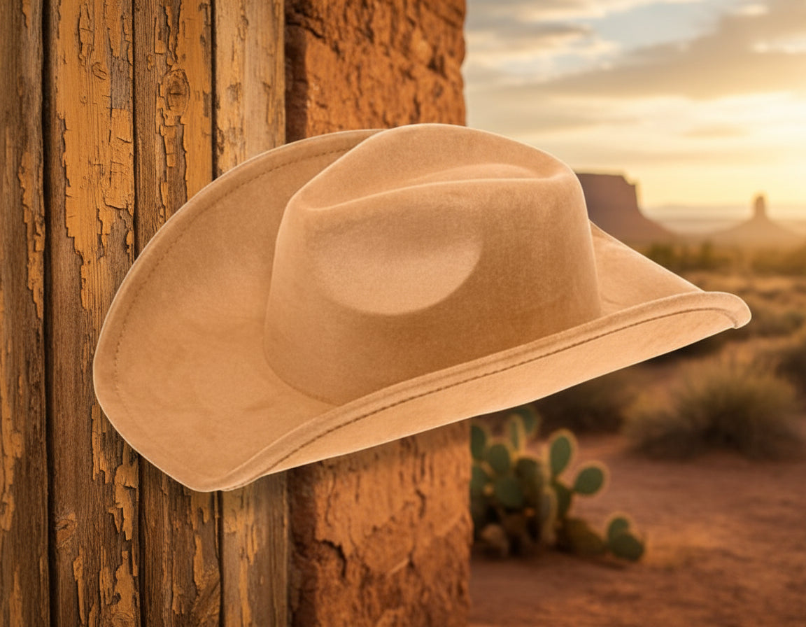 Camel cowboy hat on a western background