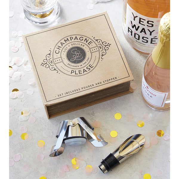 champagne stopper gift set in book style