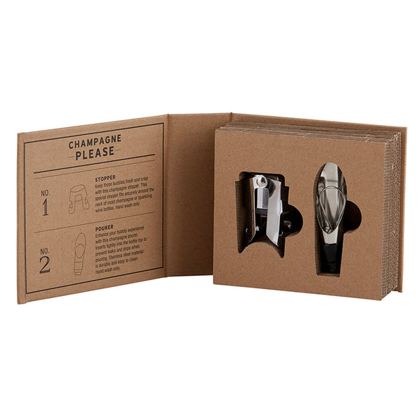 Picture of the Champagne Stopper pourer Gift Box Set open