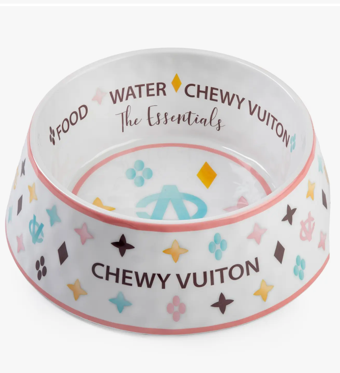 White Chewy Vuiton Dog Food Bowl
