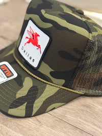 Dallas Hat in camo with pegasus patch in red