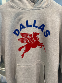 Dallas Hoodie with blue Dallas and red pegasus 
