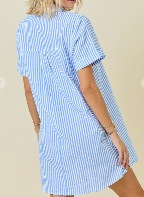 Striped Seersucker Shirt Dress