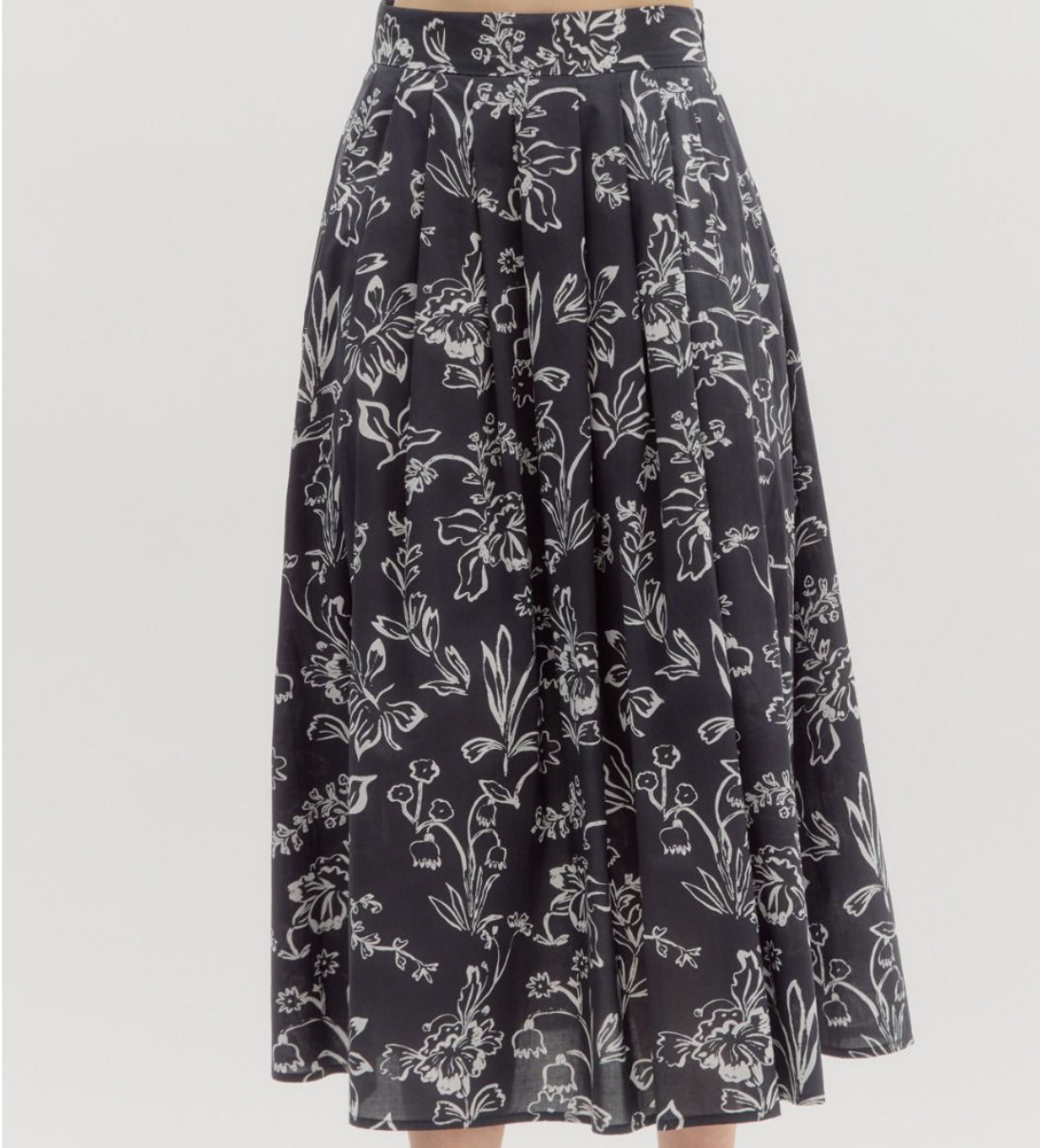 Floral Print Pleated Midi Skirt