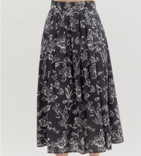 Floral Print Pleated Midi Skirt