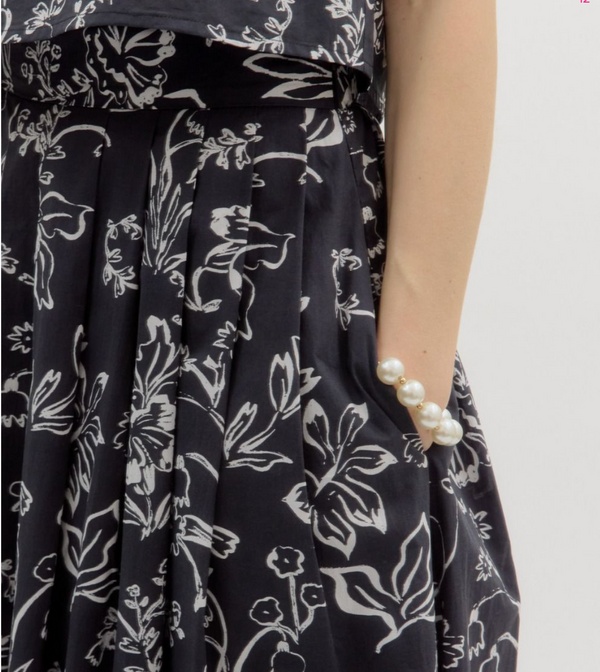 Floral Print Pleated Midi Skirt