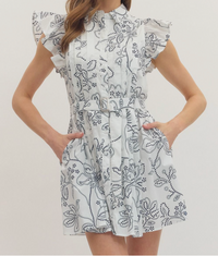 Entro Belted Blue and White Dress