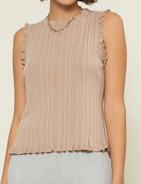 Current Air Gold Ruffled Short Sleeve Sweater Top