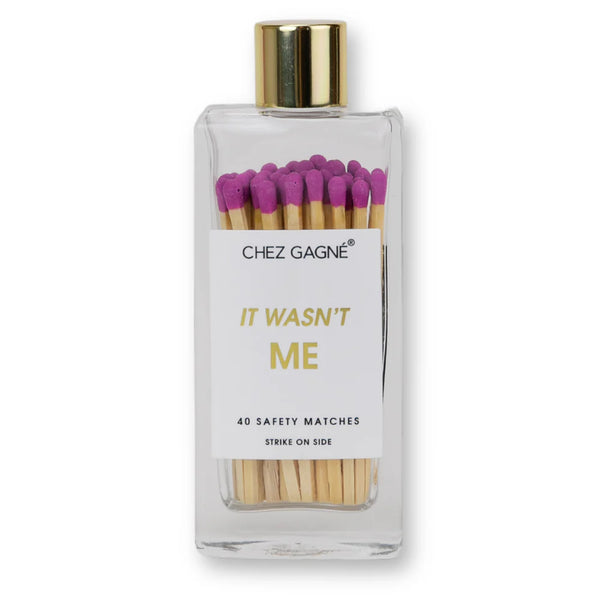 Chez Gagne Matches it wasn't me glass bottle safety matches pink tips