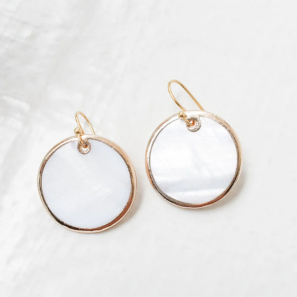 Mother of Pearl Shell Earrings in white outline in old