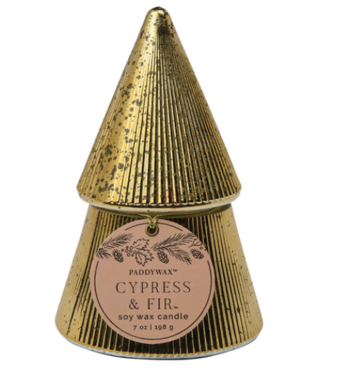 Cypress & Fir Gold Stacked Tree 7 oz Candle
