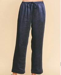 Satin Straight Leg Pants-Navy