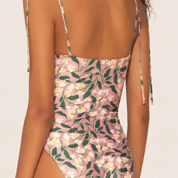Little Pink Floral Strappy One Piece Swimsuit