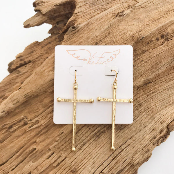 pointed venetian cross earrings in gold