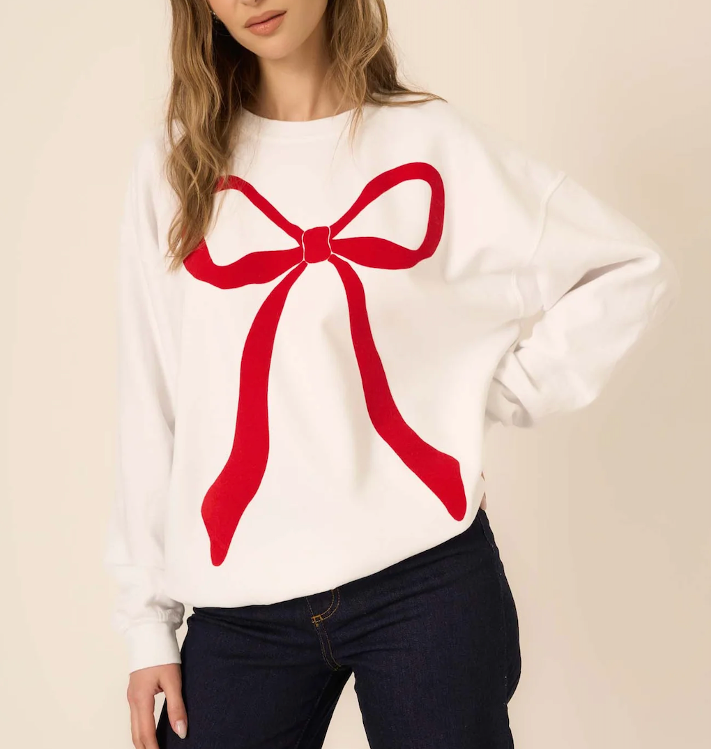 Flocked Bow Sweatshirt