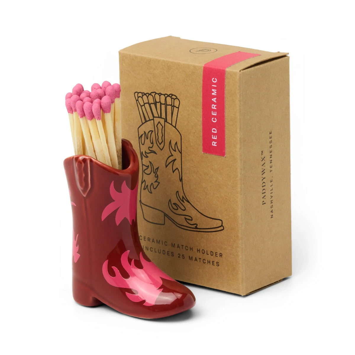 Paddywax Cowboy Boot Match Holder -Red Ceramic