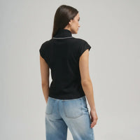 Scarf Bow Tie Knit Top - Black