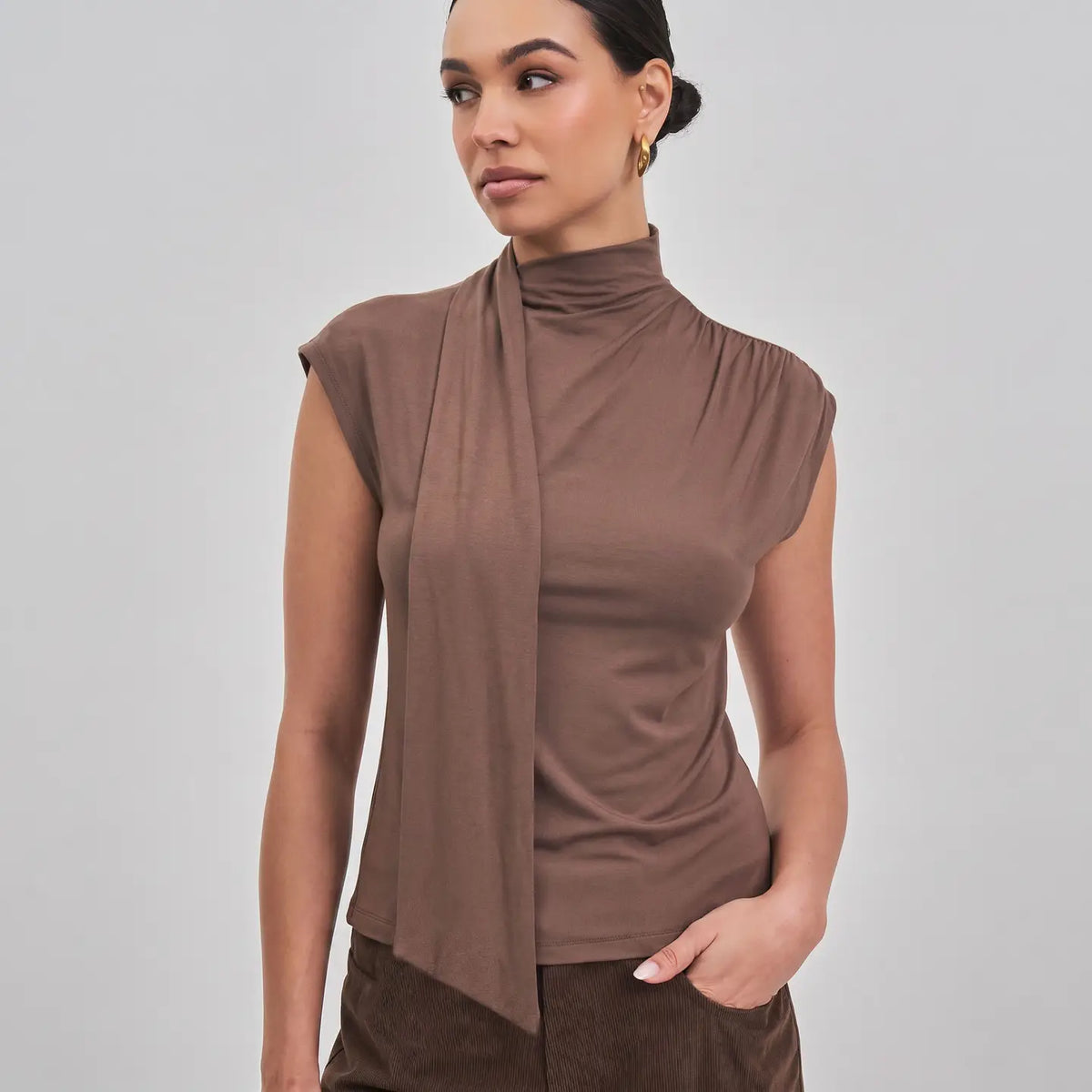 Scarf Knit Top - Mocha