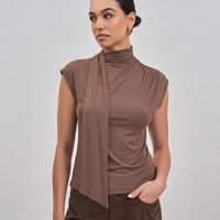 Scarf Knit Top - Mocha