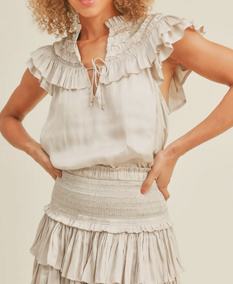 Reset By Jane Short Sleeve Ruffle Shoulder Top