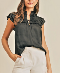 Reset By Jane Short Sleeve Ruffle Shoulder Top