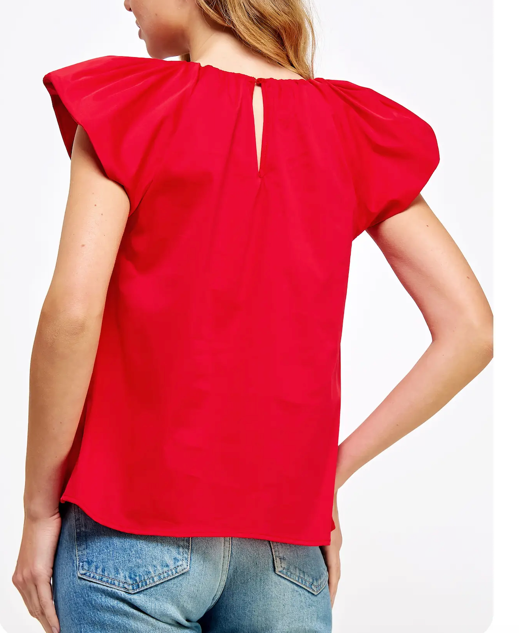 V-Neck Puff Sleeves Poplin Top