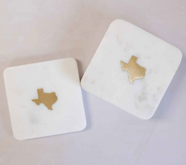 Texas Marble Coasters White/Brass
